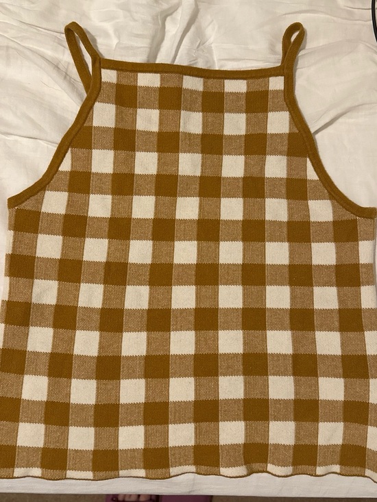 Madewell Tops - Madewell Mustard and Cream Gingham Knit Tank Top